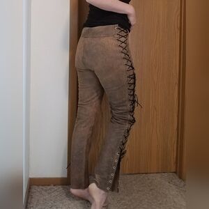 Leather Pants w/side lacing, brown, moto steampunk renaissance festival western